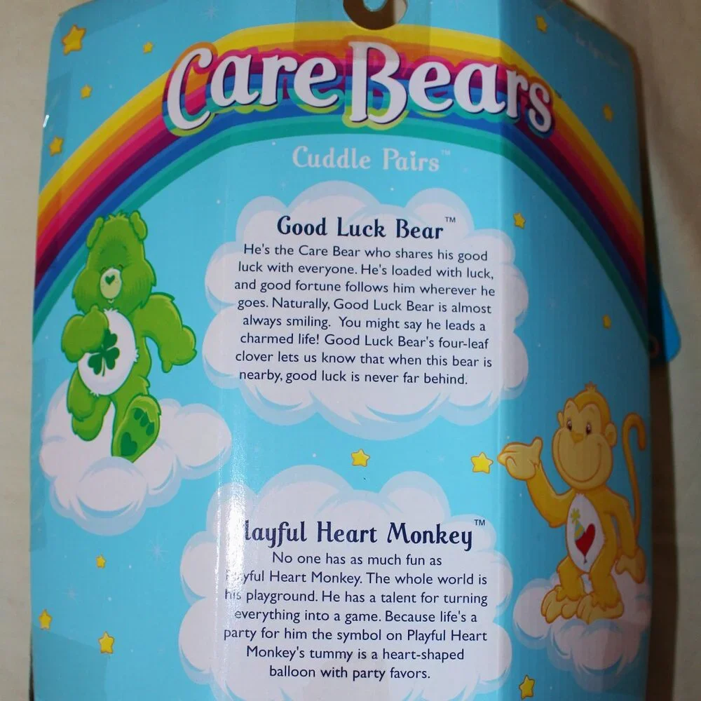 Care Bears Cuddle Pairs Good Luck & Playful Heart Monkey 2004 NEW vintage plush